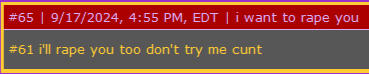 Guestbook message reading: "#61 I'll rape you too don't try me cunt"